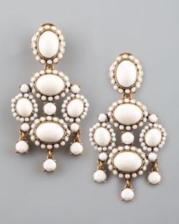 Y18NB Oscar de la Renta Cabochon Drop Clip Earrings, White