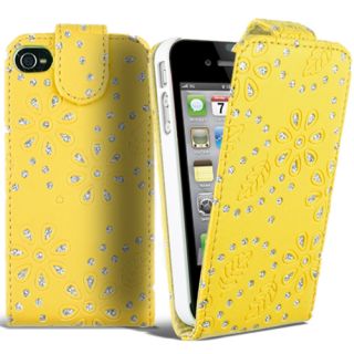 Diamond Leather Flip Case Cover Fits Apple iPhone 4 4S Free Screen