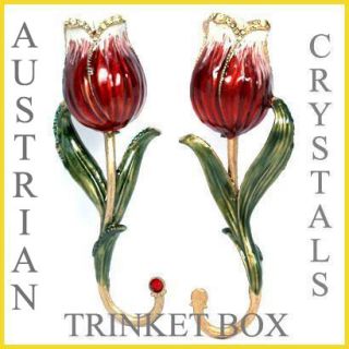 Red Rose Jewelry Trinket Box w Austrian Crystals Magnetic Closure
