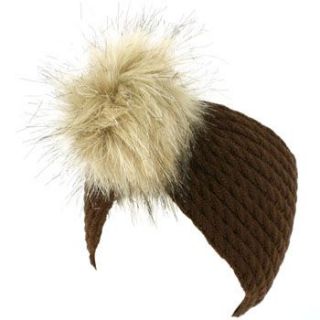  Hat Co Faux Fur Pom Pom 2ply Knit Headwrap Headband Ski Brown