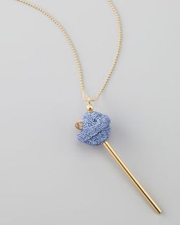 Yellow Gold Crystal Encrusted Lollipop Necklace, Blue
