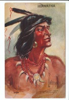 Hiawatha Indian Chief Artist Signed Miles City RPO Old Postcard