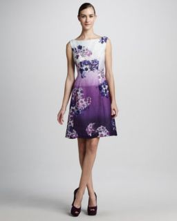 T5VC7 Kay Unger New York Floral Print Sleeveless Cocktail Dress