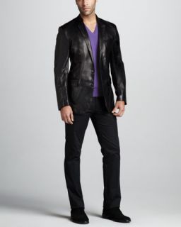 434E Ralph Lauren Black Label Anthony Leather Sport Coat, Cashmere V