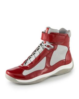 Prada Hi Top Patent Sneaker, Red   