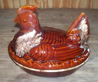 Vintage Hull Pottery Chicken Covered Casserole Dish Old