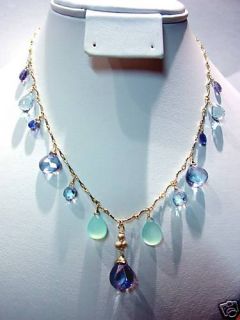 14k Gold GF Blue Heaven Briolette Necklace