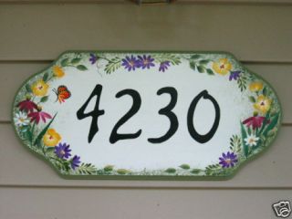 Hand Painted Address Name House Plaque Sign Wildflowers Garden Matches