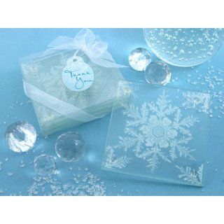 Shimmering Snow Crystal Frosted Snowflake Glass Coasters