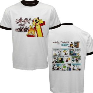 New Calvin and Hobbes Funny Strip Comic Ringer T Shirt