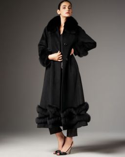 Kelli Kouri Fox Trim Ankle Length Coat, Womens   