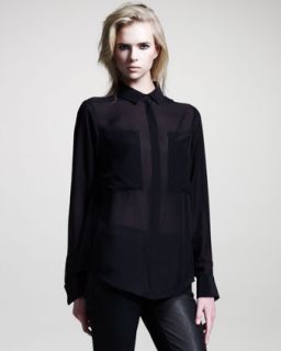silk combo blouse black $ 270