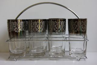 Retro Cocktail Highball Glasses Barware Tumblers Silver Overlay w