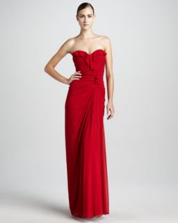  available in red $ 595 00 badgley mischka strapless ruffled gown $ 595