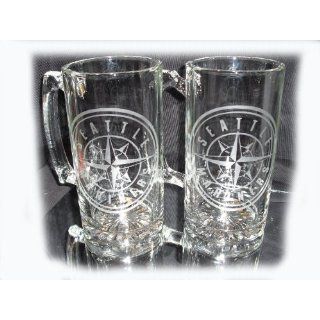 Seattle Mariners Logo Etched 25 oz Glass Mugs Set of 2