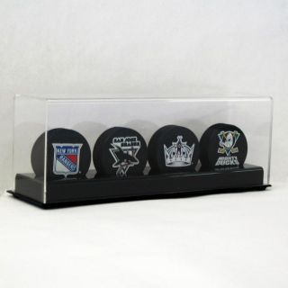 Deluxe Acrylic Four 4 Hockey Puck Display Case Holder