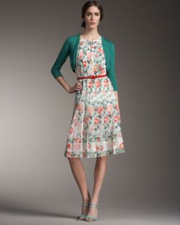 Oscar de la Renta Bolero & Pleated Floral Print Dress   