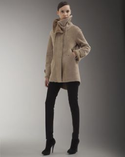 343U Akris punto Shearling Snap Front Parka, Mock Neck Applique Top