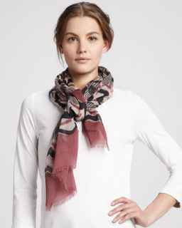 painted floral striped cashmere scarf dusty garnet $ 450