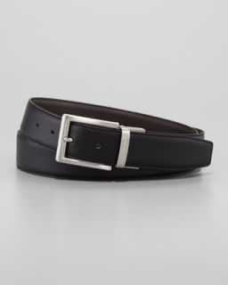 M04Z5 Ermenegildo Zegna Reversible Matte Leather Belt, Black/Brown