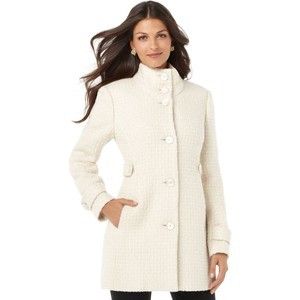 Alfani New Long Sleeve Textured Button Tab Wool Blend Coat Size 14P
