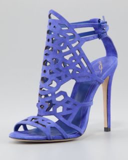 X1FCT B Brian Atwood Cutout Suede Sandal, Purple
