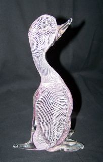 Pink Latticino Murano Glass Vintage Standing Duck GOOSE