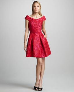 T5NFV Theia Ruched Jacquard Cocktail Dress