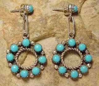 Zuni Indian Old Pawn Turquoise and Silver Earrings NR