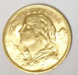 1949 B Swiss Helvetia 20F Gold Coin Excellent Condition