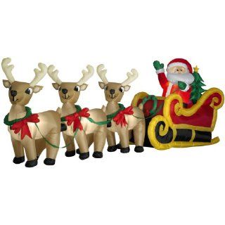 Huge 16 Foot Santa, Sleigh & 3 Reindeer Airblown Yard