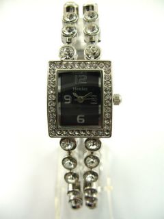 Ladies Henley Designer Watch Black Face with Silver Diamante Band H623