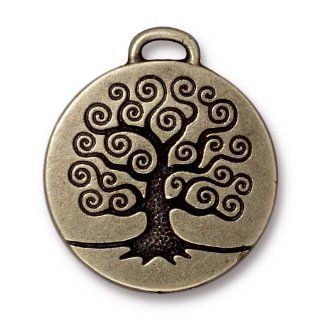 Brass Oxide Finish Pewter Round Tree Of Life Pendant 26mm