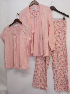 Carole Hochman Sz M 3 Piece Small Mums Cotton Knit Pajama Set Pink New