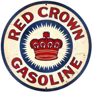 Red Crown Gasoline Automotive Round Metal Sign   Victory