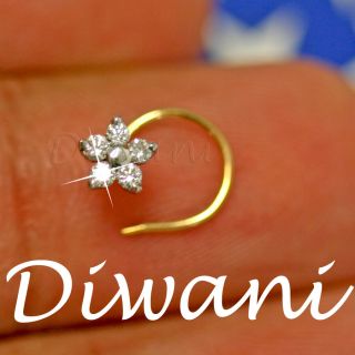 Real 5 Diamonds Flower 14k Gold Engagement Wedding Nose Ring Stud