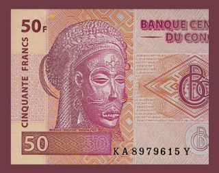 50 Francs Note of Congo 2007 Chokwe Tribal Art UNC