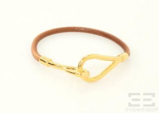 hermes brown leather gold plated jumbo hook bracelet