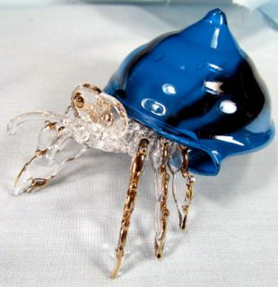 Hermit Crab Hand Made Glass Figurine Blue w Gold Highlights Sealife