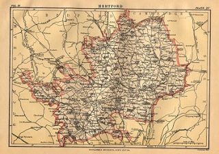 1881 Shire Map Hertford England St Albans Hitchin Ware