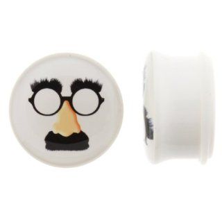 White Acrylic Plug With Mystery Glasses Logo On Single