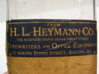 Vintage Antique H.L. Heymann Co Bottle with Label   Office Supply