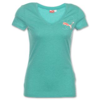 Puma V Neck Womens Tee Shirt Ceramic Green