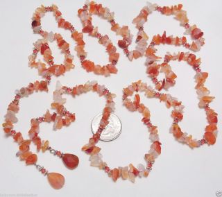 Stunning Earth Tone Carnelian Agate Chip Crystal 52 Lariat Necklace