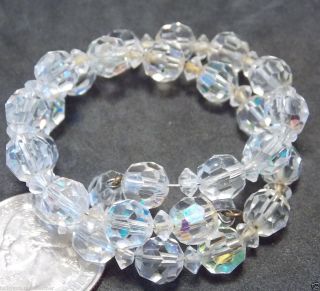 Stunning Vintage Sparkly Clear Crystal Bead Memory Wire Wrap Bracelet