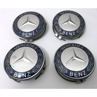 4 X Silver Blue Wheel Center Caps Emblems Mercedes Benz