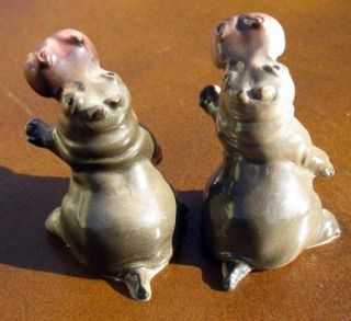 Vtg Pair Hagen Renaker Miniature Hippos Hippopotamus