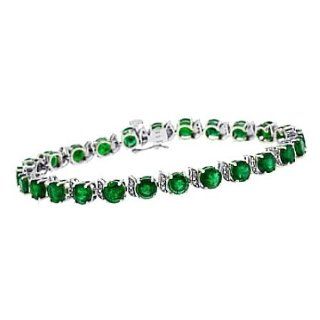 10.66ct 5mm Round Genuine Emerald and Diamond Bracelet in 14kt White