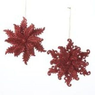 4 Dot 75 Inch Acrylic Red Glitter Snowflake Ornament (144