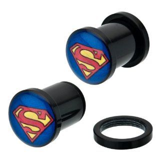 Black Acrylic Superman Logo Plugs Externally Threaded